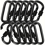 6pcs Black Aluminum Alloy D-Shaped Carabiners with Screw Gate - Perfect for Climbing, Camping, Hiking & Fishing, 42x80mm Keychain Hooks
