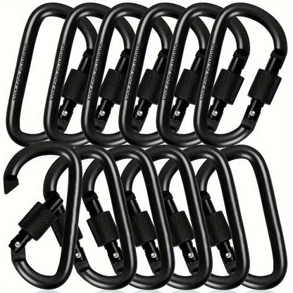 6pcs Black Aluminum Alloy D-Shaped Carabiners with Screw Gate - Perfect for Climbing, Camping, Hiking & Fishing, 42x80mm Keychain Hooks