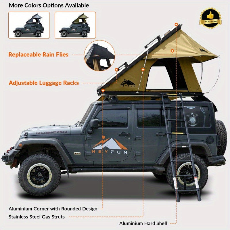 Adventurer Rooftop Tent Hardshell with Luggage RacksandReplaceable Rain Flies, Truck Bed Tent for Camping, Pop Up Overland Roof Top Tents for Truck Jeep SUV Car Van Wrangler Tacoma