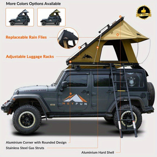 Adventurer Rooftop Tent Hardshell with Luggage RacksandReplaceable Rain Flies, Truck Bed Tent for Camping, Pop Up Overland Roof Top Tents for Truck Jeep SUV Car Van Wrangler Tacoma