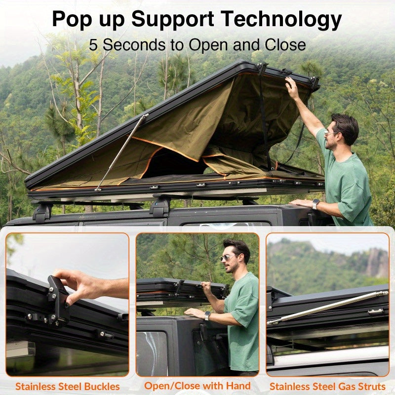 Adventurer Rooftop Tent Hardshell with Luggage RacksandReplaceable Rain Flies, Truck Bed Tent for Camping, Pop Up Overland Roof Top Tents for Truck Jeep SUV Car Van Wrangler Tacoma