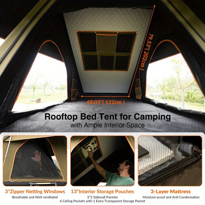 Adventurer Rooftop Tent Hardshell with Luggage RacksandReplaceable Rain Flies, Truck Bed Tent for Camping, Pop Up Overland Roof Top Tents for Truck Jeep SUV Car Van Wrangler Tacoma
