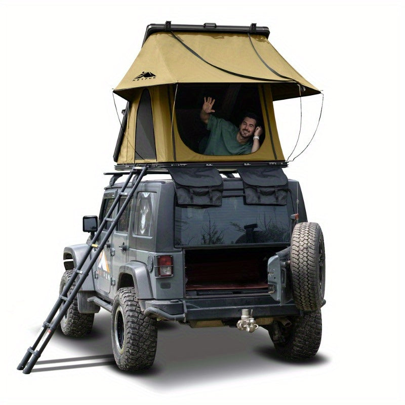 Adventurer Rooftop Tent Hardshell with Luggage RacksandReplaceable Rain Flies, Truck Bed Tent for Camping, Pop Up Overland Roof Top Tents for Truck Jeep SUV Car Van Wrangler Tacoma