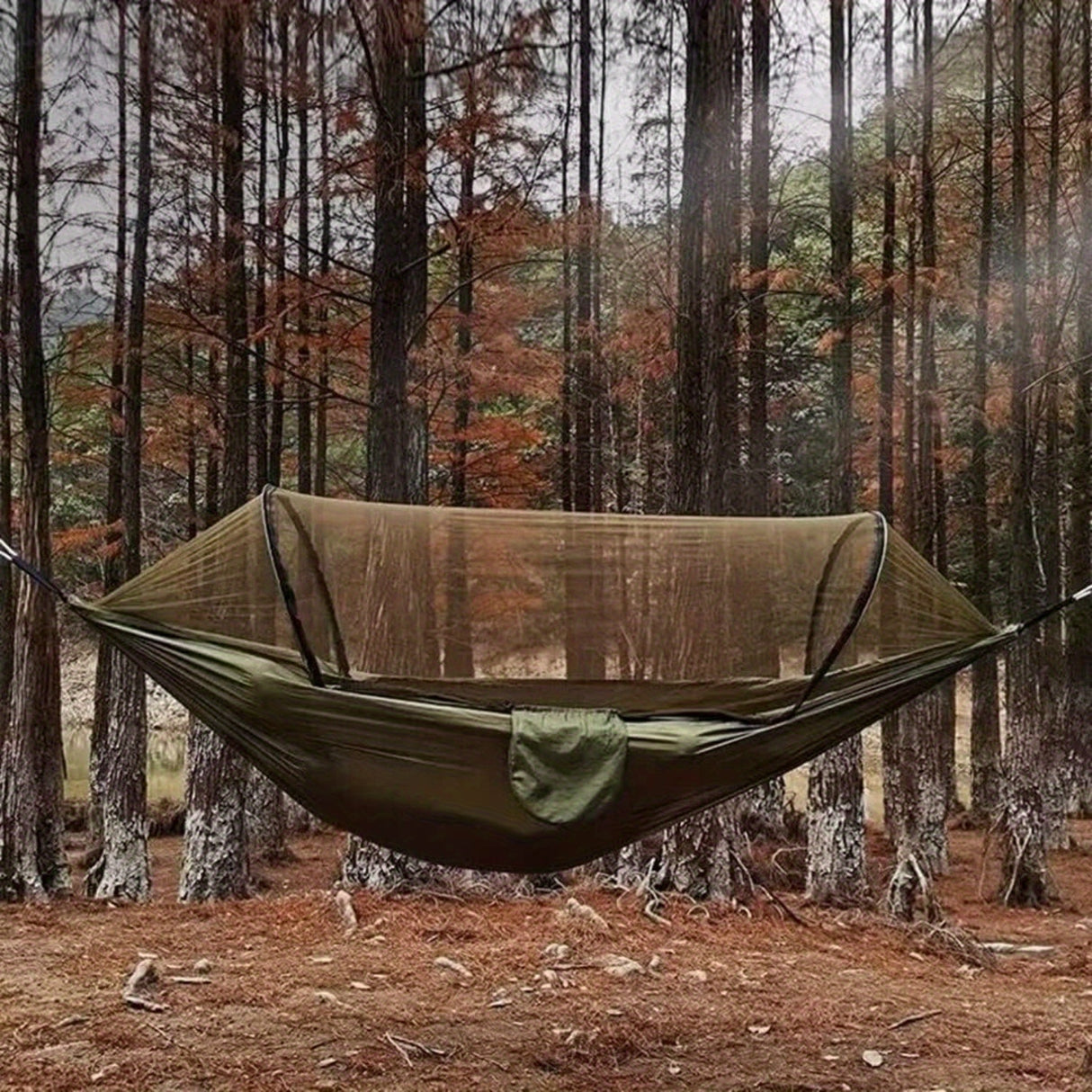 Hammocks for Outside with Mosquito Net, Camping Hammock Lightweight Portable Parachute 2 Person Outdoor Hammock for Indoor Backpacking Survival Travel Patio Army Green