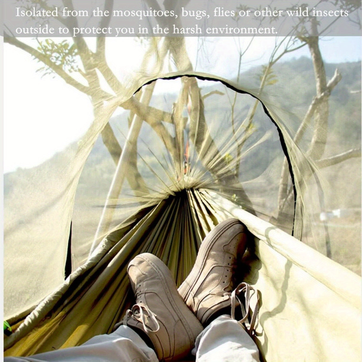Hammocks for Outside with Mosquito Net, Camping Hammock Lightweight Portable Parachute 2 Person Outdoor Hammock for Indoor Backpacking Survival Travel Patio Army Green