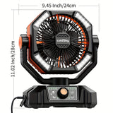 20000mAh Battery Powered Camping Fan - Dual Motor, 8-Speed Remote Control & 4 LED Lanterns, Portable Outdoor Fan with Tent Hook for Camping, Blackouts, Construction Sites