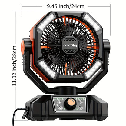 20000mAh Battery Powered Camping Fan - Dual Motor, 8-Speed Remote Control & 4 LED Lanterns, Portable Outdoor Fan with Tent Hook for Camping, Blackouts, Construction Sites