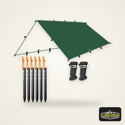 19 Hang Point Tarp Waterpoof Survival Bushcraft Sun Shelter Beach Shade Tent Outdoor Canopy Backpacking Tourist Awning 4x4 3x3m
