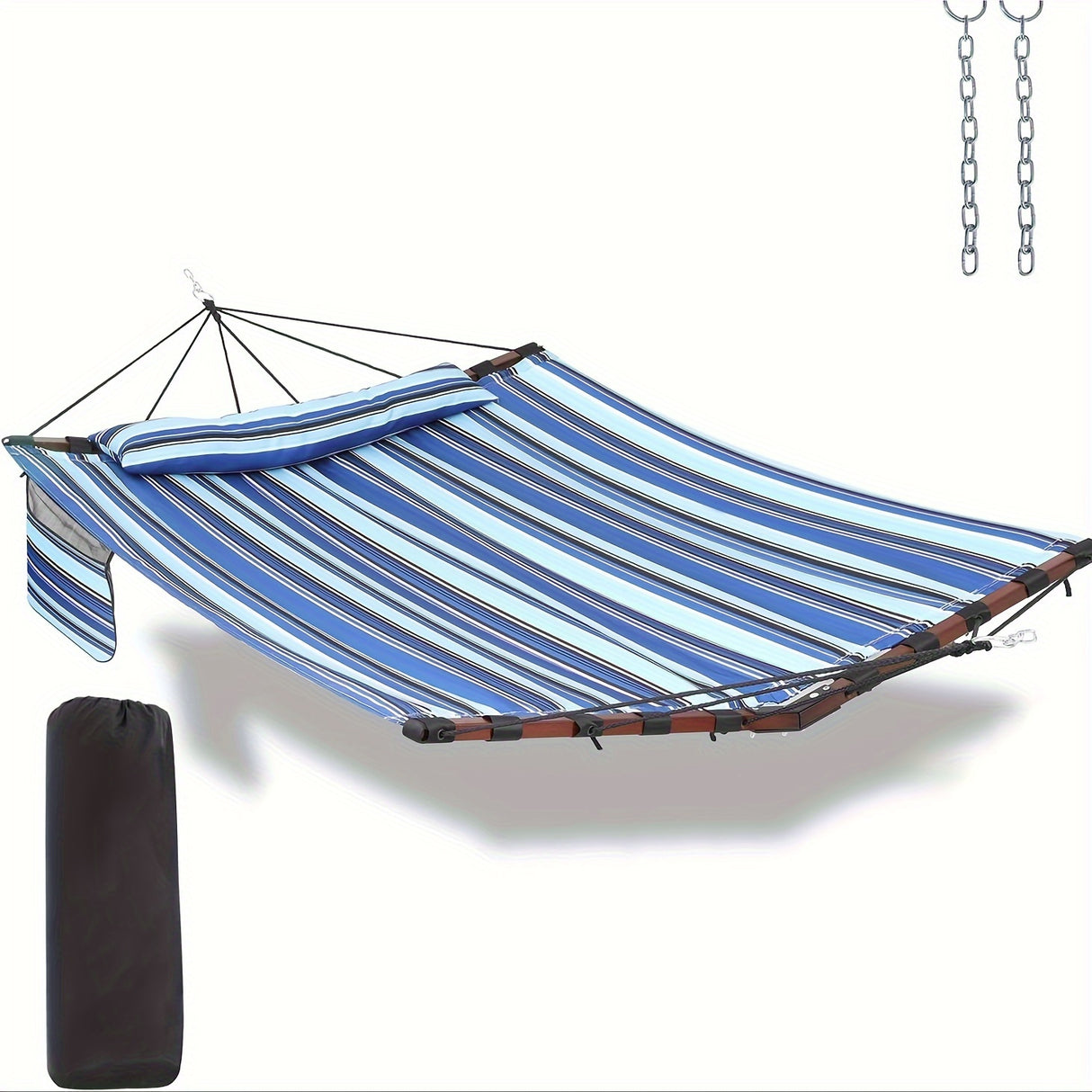 Deluxe 12ft 2-Person Beige Hammock with V-Shaped Hardwood Spreader Bar & Durable Nylon Rope - 450LB Capacity, Quick-Dry Fabric for Patio, Garden, Backyard, Beach & Poolside Relaxation, Hammocks for Outside