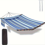 Deluxe 12ft 2-Person Beige Hammock with V-Shaped Hardwood Spreader Bar & Durable Nylon Rope - 450LB Capacity, Quick-Dry Fabric for Patio, Garden, Backyard, Beach & Poolside Relaxation, Hammocks for Outside