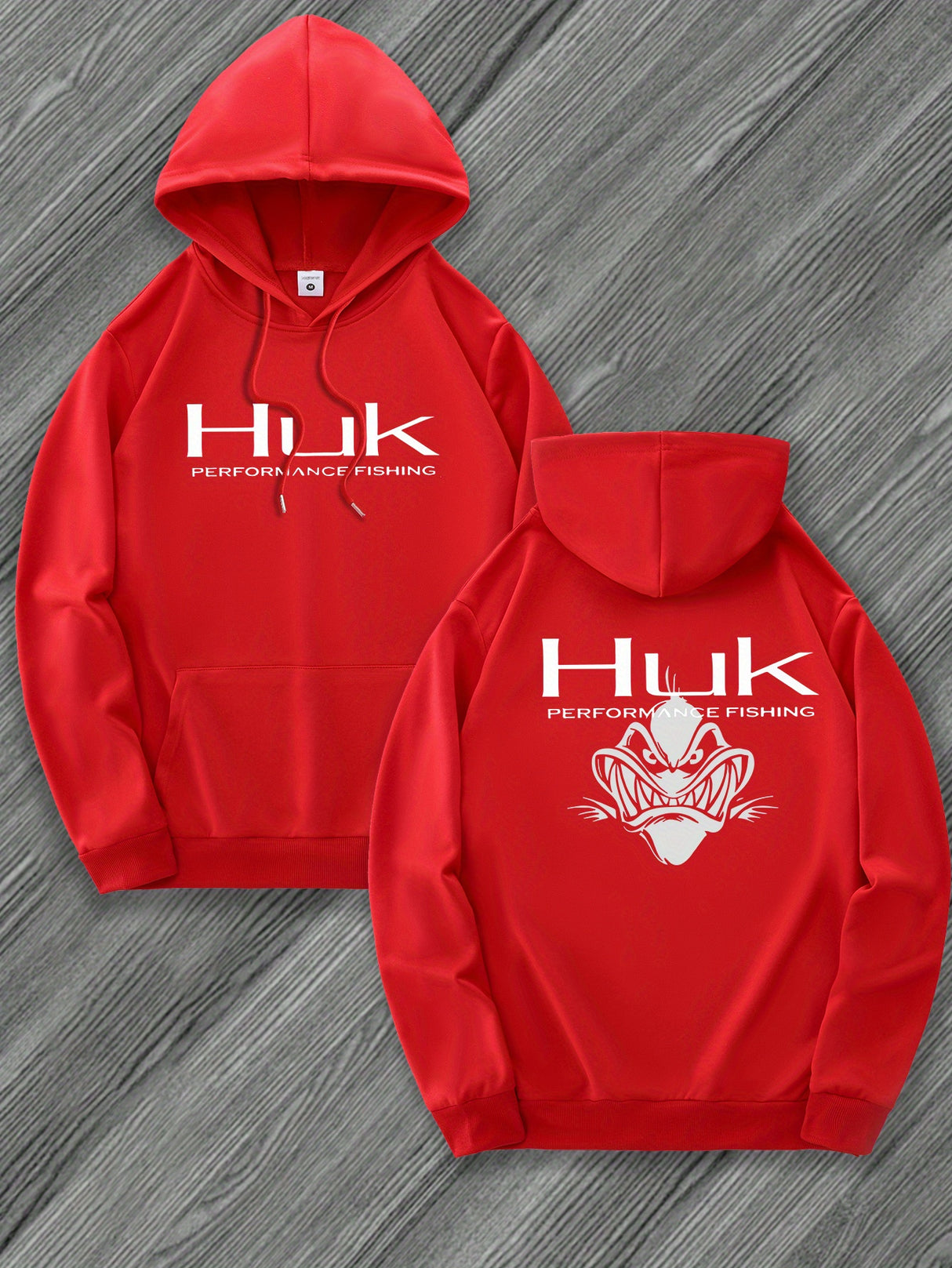 [Trendy Hooded Sweatshirt] HUK PERFORMANCE FISHING Men's Trendy Hooded Sweatshirt | Casual Drawstring Hoodie with Kangaroo Pocket, Geometric Design, All-Season Wear, Regular Fit