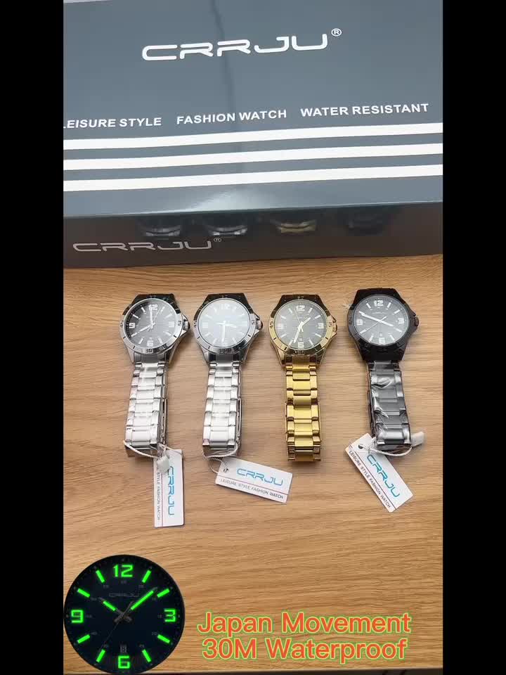 CRRJU Brand Men Watches Business Quartz Watch Men's Stainless Steel Band 1181.1inch Waterproof Date Wristwatches, Ideal choice for Gifts