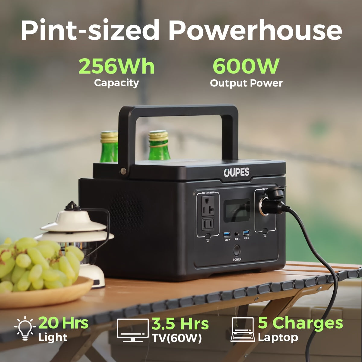 OUPES 600W/256Wh Exodus 600 Portable Power Station Mini Solar Generator Camping