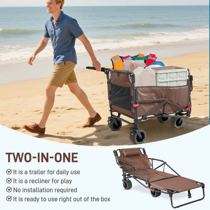 Collapsible Folding Wagon Cart, Convertible beach chair, Large Capacity Camping Wagon, Can hold up to 400 lbs, All Terrain Foldable Wagon, Heavy Duty Utility Wagon Cart For Grocery Outdoor Beach Gardening Shopping Fishing
