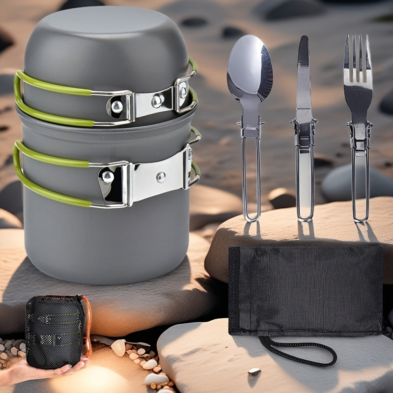 1pc Camping Cookware Kit With Stainless Forks Knives Spoons For Outdoor Camping, Picnic, Travel, Cooking