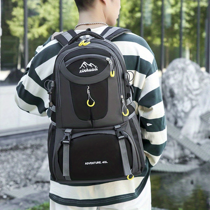 OGEHUAFEE 40L Adventure Backpack - Black with Yellow Accents, Adjustable Straps, Multiple Compartments, Durable Nylon, Ideal for Hiking, Travel, and Everyday Use, Travel Gear | Adjustable Strap Backpack | Durable Zippers