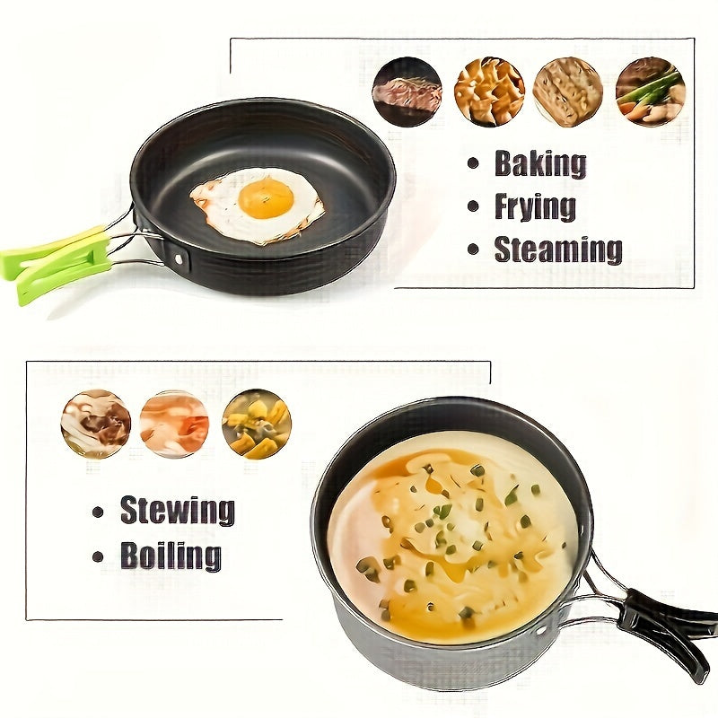 Flat Bottom Non-stick Pan, Foldable Camping Cookware Set, Portable Picnic Non-stick Pan And Lightweight Kettle Set, Mesh Storage Bag, Suitable For Outings, Hiking, Spring Outings, Family Gatherings