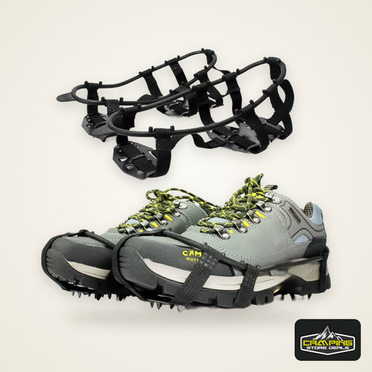 1Pair 24 Teeth Anti-Slip Ice Grips Gripper Shoes Boot Hiking Ice Climbing Shoe Spikes Climbing Chain Crampons Shoes Cover