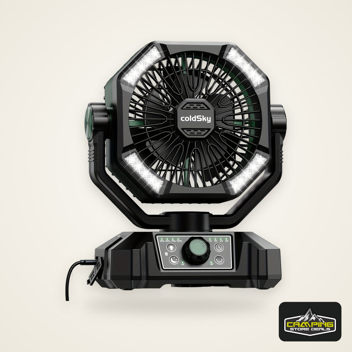 20000mAh Battery Powered Camping Fan - Dual Motor, 8-Speed Remote Control & 4 LED Lanterns, Portable Outdoor Fan with Tent Hook for Camping, Blackouts, Construction Sites