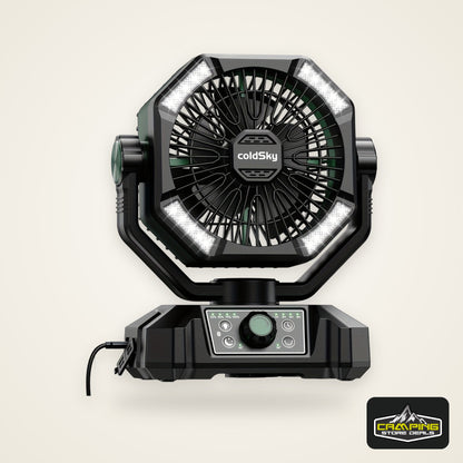 20000mAh Battery Powered Camping Fan - Dual Motor, 8-Speed Remote Control & 4 LED Lanterns, Portable Outdoor Fan with Tent Hook for Camping, Blackouts, Construction Sites