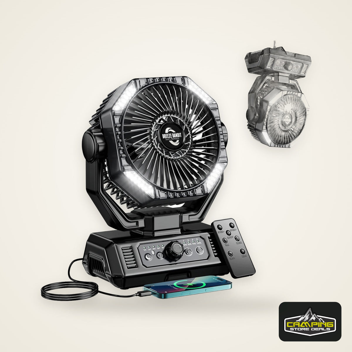 20000mAh Camping Fan with LED Lantern 8 Speed Desk Fan with Remote Portable Outdoor Fan with Hook for Tent Power Outages Jobsite
