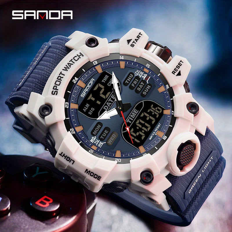 Stylish SANDA Waterproof Multi-Functional Watch for Men - Wrist Watches with Date Display, Alarm, Stopwatch, and LED Light - Perfect for Outdoor Activities