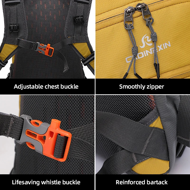 20L hiking backpack with chest buckle, zipper, and strap details