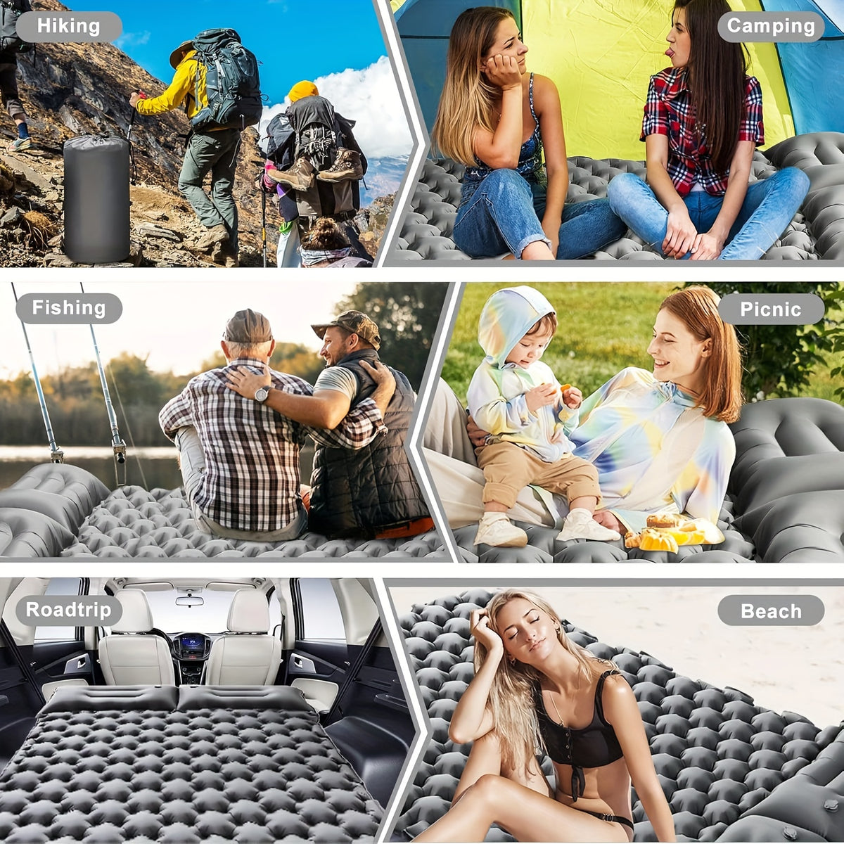 Portable 2-Person Waterproof TPU Coated Camping Air Mattress - Inflatable Bed with Built-in Pump, Compact Sleeping Pad, Carry Bag, and Repair Kit for Outdoor Camping, Hiking, Backpacking