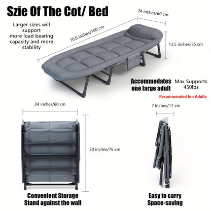 Sleeping Cots/Camping Cots for Adults 6 Adjustable Positions Portable Foldable Folding Cot with Pillow Heavy Duty Strong Frame Cot Bed for Camp, Travel, Room, Office