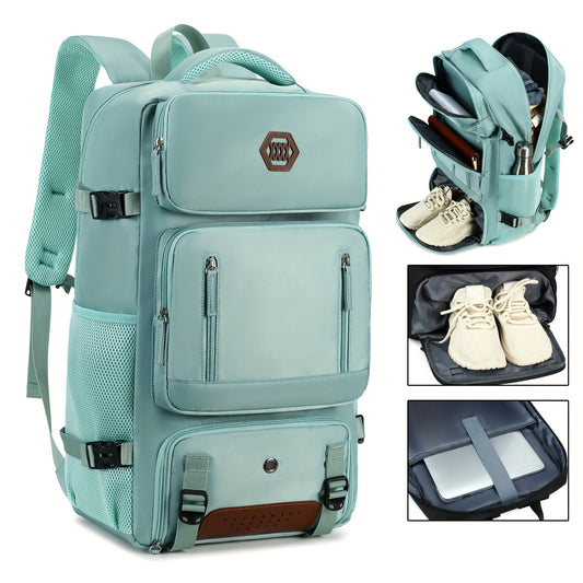 Light Blue Travel Backpack for Men and Women – Fits 17.3" Laptop, Adjustable Straps, Shoe Compartment, Breathable Mesh Back, Durable Polyester for Camping, Hiking, and Travel – Casual, Multipurpose Design