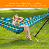 Heavy-Duty 450lb Capacity Double Hammock with Space-Saving Steel Stand - 84"x59" Outdoor/Indoor Durable Canvas & Weather-Resistant Powder Coated Steel Frame, Foldable Design w/Carrying Case & Head Pillow for Camping, Patio, G