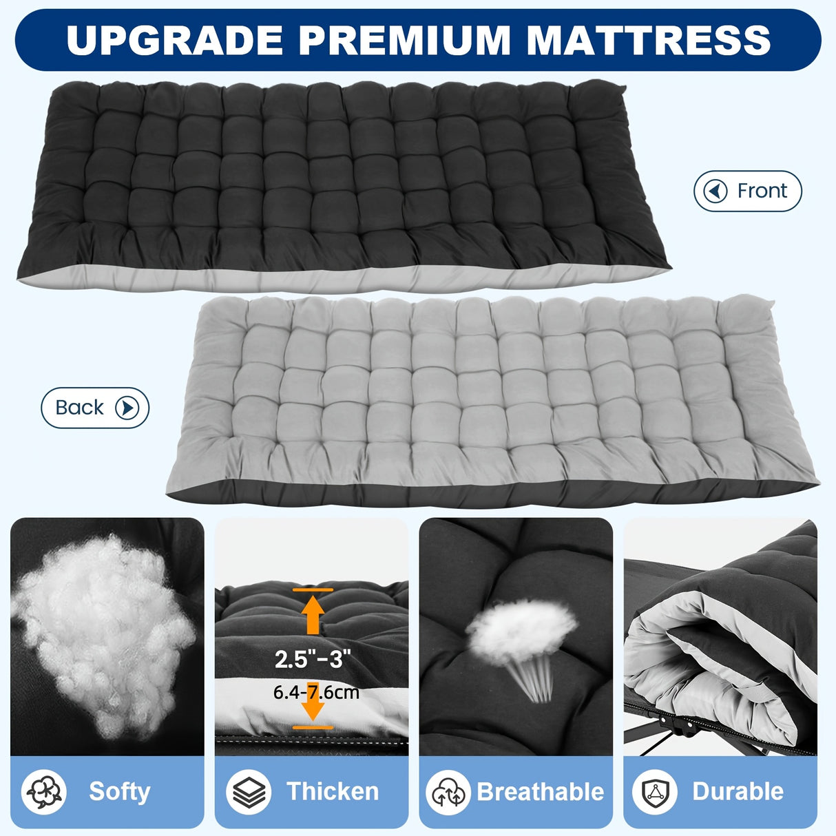 Camping Cots for Adults with Mattress, Chaise Lounges Folding Outdoor Camping Travel Cot with Pad 900LBS(Max Load), Lightweight, Stable, Durable Folding Bed with Carrying Bag