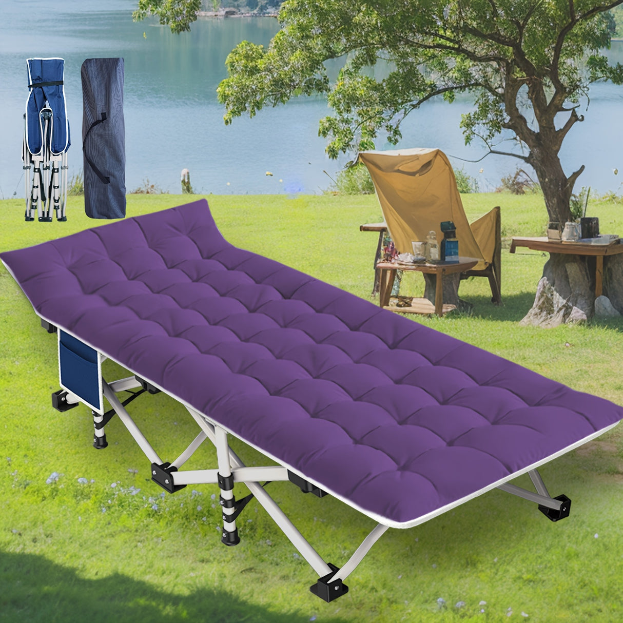 Oversize XXL Folding Camping Cot Extra Wide Heavy Duty Guest Bed with Mattress Max Load 700lbs Cots for Sleeping for Adults Kids Portable Bed Travel for Outdoor Beach Garden Fishing Vacation 79" L X 32" W X 18" H Camping Hunt