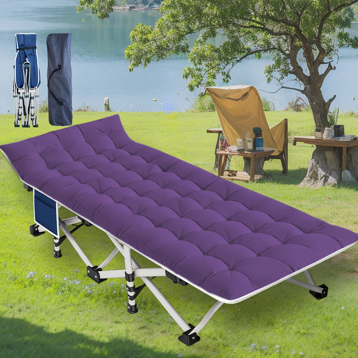 Oversize XXL Folding Camping Cot Extra Wide Heavy Duty Guest Bed with Mattress Max Load 700lbs Cots for Sleeping for Adults Kids Portable Bed Travel for Outdoor Beach Garden Fishing Vacation 79" L X 32" W X 18" H Camping Hunt