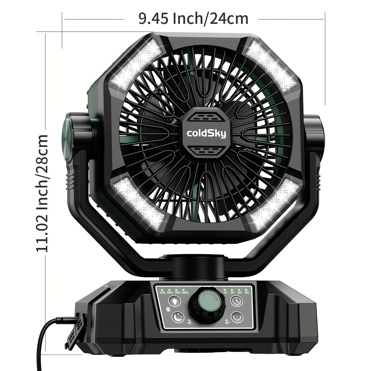 20000mAh Battery Powered Camping Fan - Dual Motor, 8-Speed Remote Control & 4 LED Lanterns, Portable Outdoor Fan with Tent Hook for Camping, Blackouts, Construction Sites
