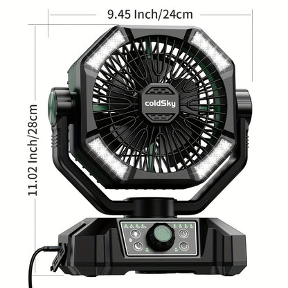 20000mAh Battery Powered Camping Fan - Dual Motor, 8-Speed Remote Control & 4 LED Lanterns, Portable Outdoor Fan with Tent Hook for Camping, Blackouts, Construction Sites