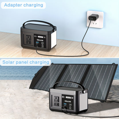 Portable Power Station 88.8WH, SBAOH Solar Power Station Lithium Battery Power Supply 110V AC USB-C Solar Power Station for Camping, Road Trip, Emergency Power Supply Black