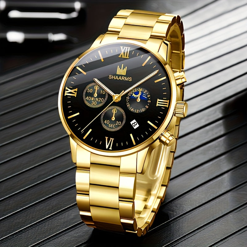 A Set Of 3 Stylish Stainless Steel Quartz Watches For Men, Perfect For Business, Leisure, And Sports. Comes With A Calendar Feature. Ideal As A Gift For Men.