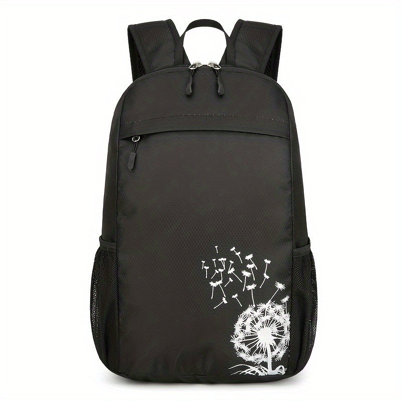 [Lightweight Foldable Backpack] Lightweight Nylon OGEHUAFEE Backpack - Large Capacity, Foldable Design | Travel, Hiking & Commuting, Black with Floral Accents, Adjustable Shoulder Straps, Zip Closure