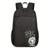[Lightweight Foldable Backpack] Lightweight Nylon OGEHUAFEE Backpack - Large Capacity, Foldable Design | Travel, Hiking & Commuting, Black with Floral Accents, Adjustable Shoulder Straps, Zip Closure
