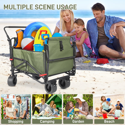 Collapsible Folding Wagon Cart, Convertible beach chair, Large Capacity Camping Wagon, Can hold up to 400 lbs, All Terrain Foldable Wagon, Heavy Duty Utility Wagon Cart For Grocery Outdoor Beach Gardening Shopping Fishing