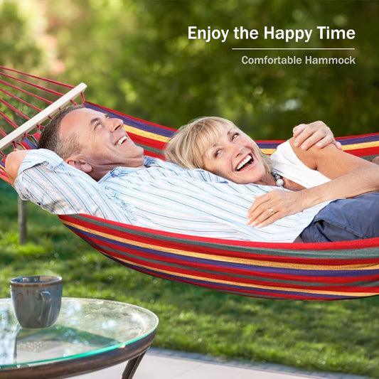 Sturdy Anti-Tip Canvas Hammock with Tree Straps - 660lbs Capacity, Colorful Portable Outdoor/Indoor Lounger for Patio, Garden, Beach, Camping - Includes Travel Bag, 102x31.5in, Hammocks for Outside