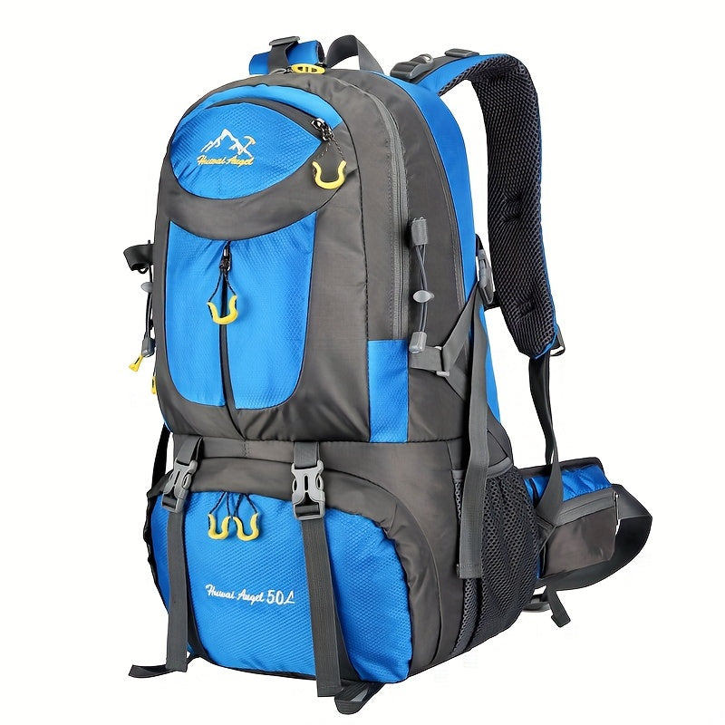 Universal Climbing Backpack, Lightweight Travel, Multifunctional, Hiking, Alphabet Pattern, Hard Shell, Black, with Zipper Closure, Hip Adjustment, Nylon Fabric, Utility Pocket, Cord Embellishment, Wipe with Damp Cloth, for L