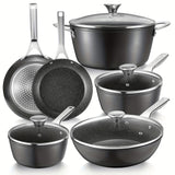 10-Piece Nonstick Induction Cookware Set - Ultra-Durable, Universally Compatible, and Dishwasher Safe - Comprehensive Kitchen Cooking Pan Set with Frying Pans, Saucepans, and Large Stockpot for Everyday Meal Preparation