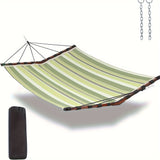 Deluxe 12ft 2-Person Beige Hammock with V-Shaped Hardwood Spreader Bar & Durable Nylon Rope - 450LB Capacity, Quick-Dry Fabric for Patio, Garden, Backyard, Beach & Poolside Relaxation, Hammocks for Outside