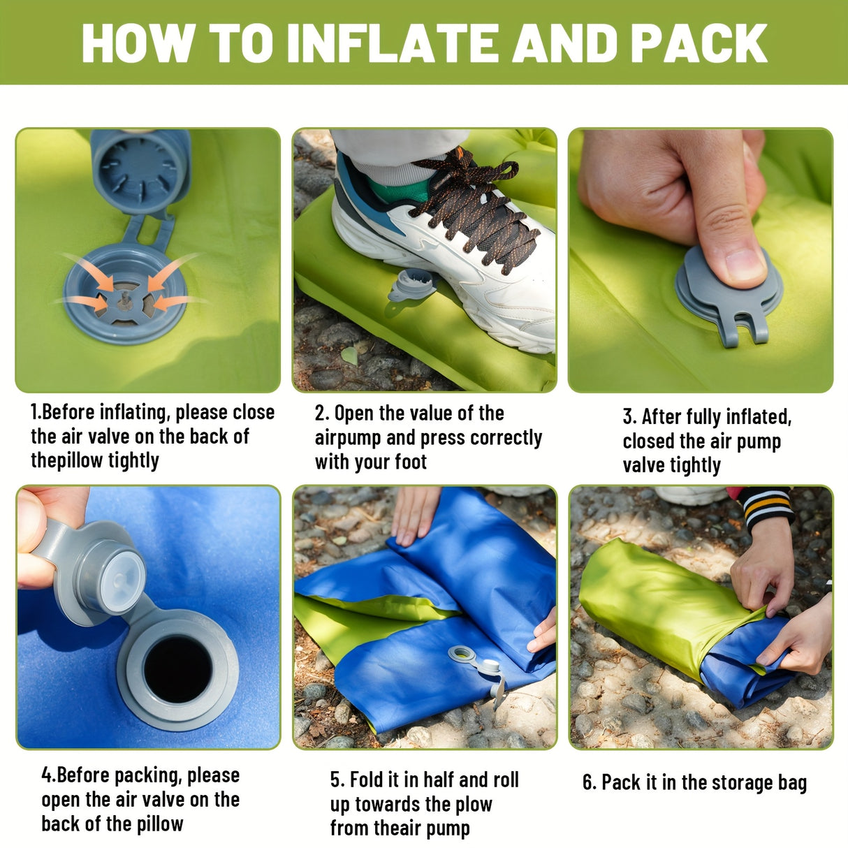 [Portable Camping Bed] Lightweight 1-Person Portable Inflatable Camping Bed | Compact Self-Inflating Outdoor Sleeping Pad with Non-Slip Base, Easy Setup for Camping, Travel, Backyard, Durable Fabric