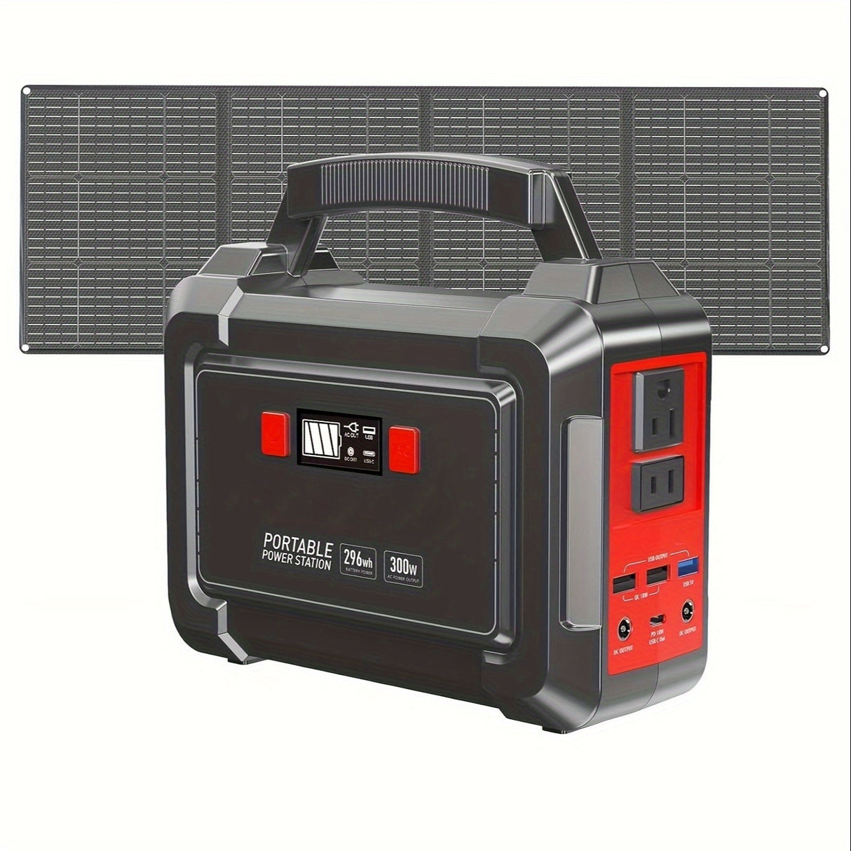 Portable Power Station 200W/300W Peak Camping Solar Generator 296/222//167/155Wh Power Bank with 30/40/60W Solar Panel with AC Outlet 110V with Multi-Output LED Flashlights for CPAP Home Camping Hurricane Emergency Christmas