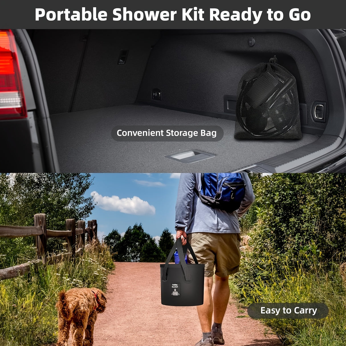 [Portable Shower] 6000mAh Portable Camping Shower | 5 Gallon Foldable Bucket & Filtered Shower Head - Battery/USB Powered Outdoor Shower for Hiking, Beach, Travel, Pet Bath, Car Washing, Surf & Boat Cleaning, Highquality Comp