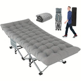 Folding Camping Cot Bed For Adults Sleeping 1200D Double Layer Oxford Portable Folding Outdoor Cots For Camping W/Soft Pad Carry Bag, Portable Travel Camp Cot Bed, Heavy Duty, For Patio, Courtyard, Lawn, And Garden, Ideal As