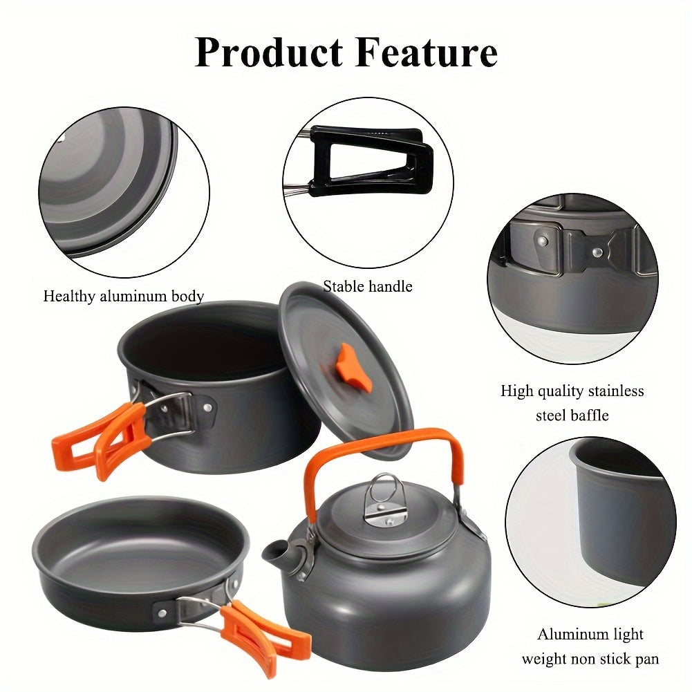 Flat Bottom Non-stick Pan, Foldable Camping Cookware Set, Portable Picnic Non-stick Pan And Lightweight Kettle Set, Mesh Storage Bag, Suitable For Outings, Hiking, Spring Outings, Family Gatherings